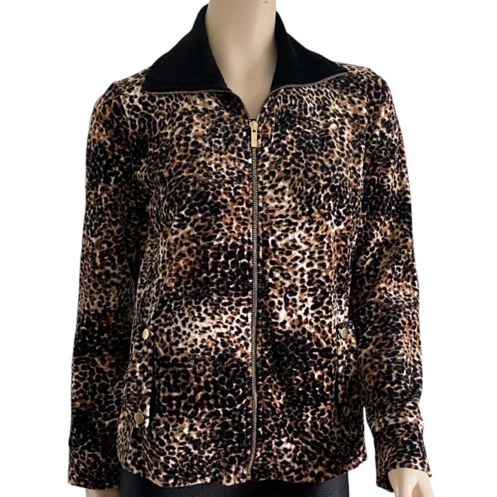 Jones Studio Animal Print Velour Zip Up Jacket Sz M​​​​​​​​​​